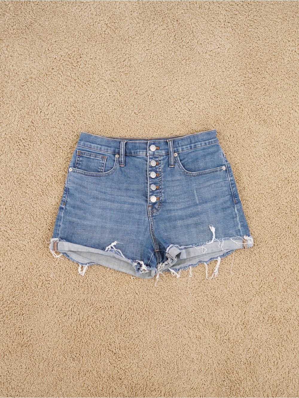 Madewell Medium Blue High-Rise Button-Fly Denim Jean Shorts